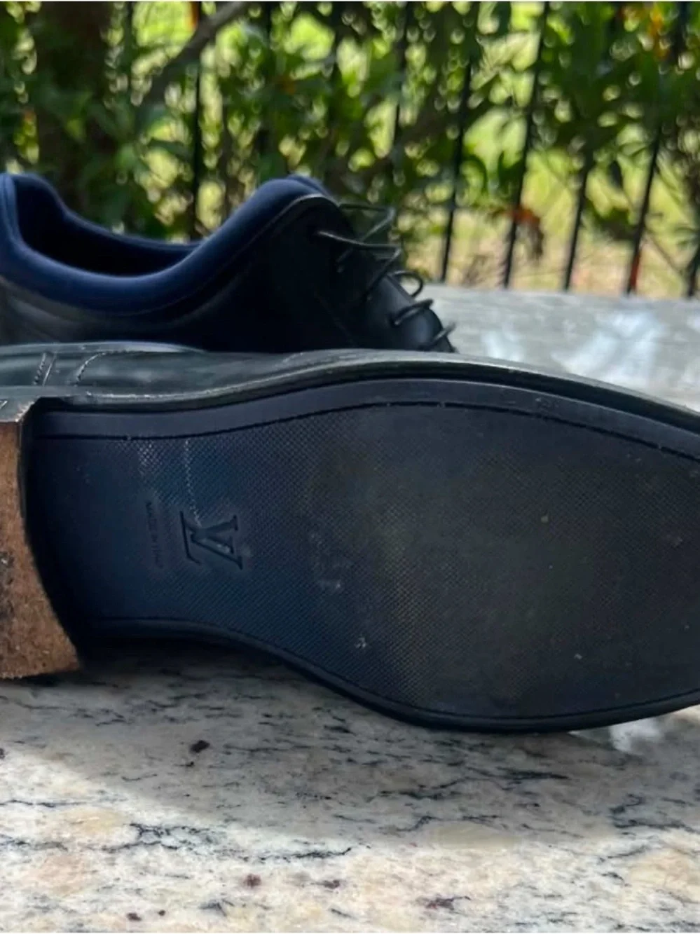 Louis Vuitton Black Leather Derby Oxfirds with Navy Trim 9.5